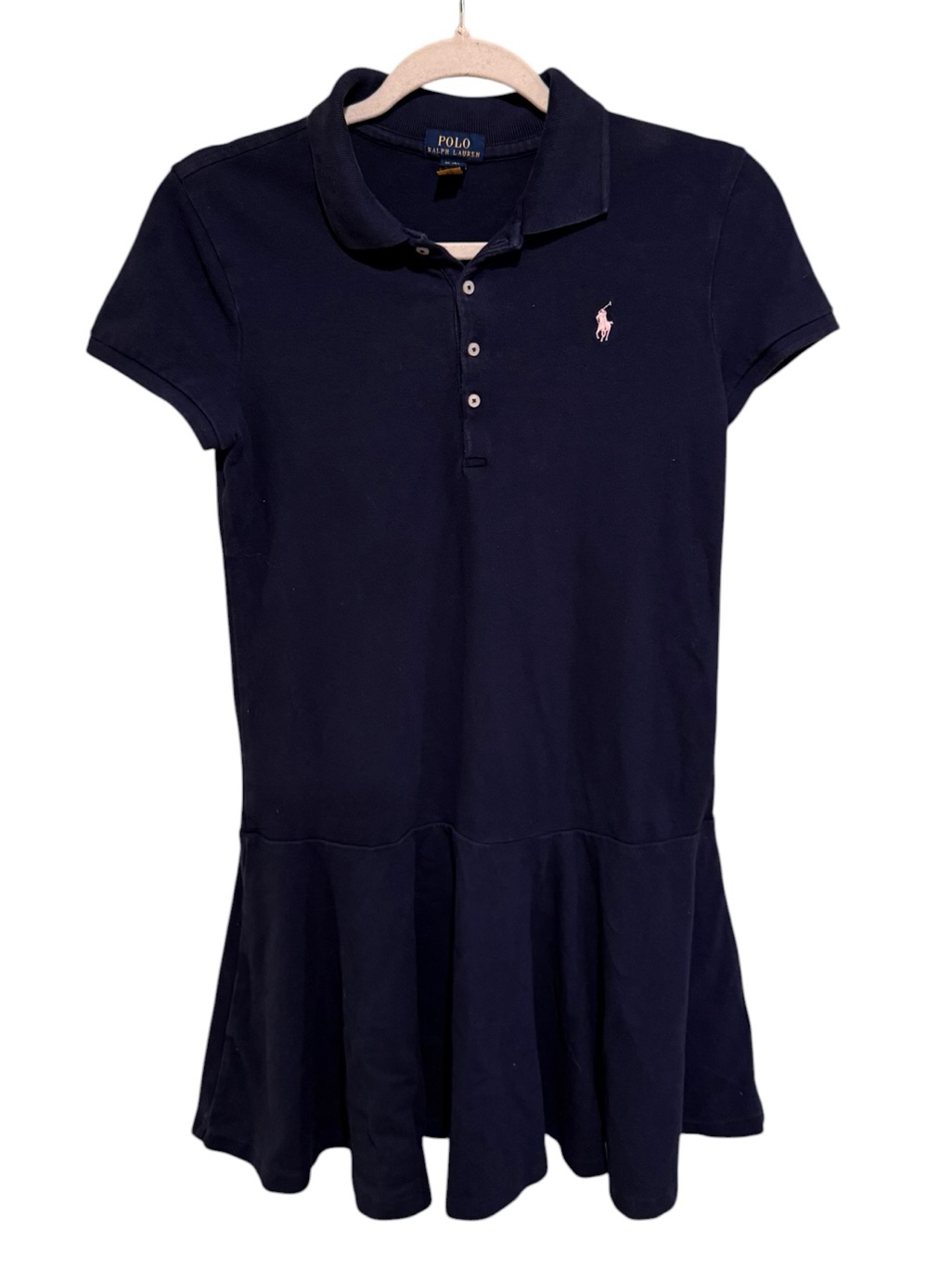 Polo By Ralph Lauren Girl’s Navy Polo Dress With Pink Pony - Size Xl (16)